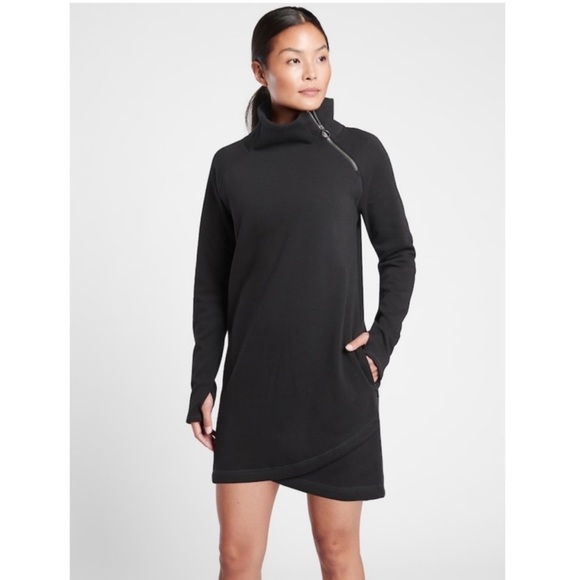 Athleta Dresses & Skirts - Athleta Cozy Karma Asym Sweatshirt Dress Women’s Large Black Athleisure Comfy